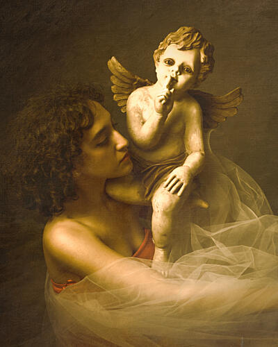 Ethereal Woman Silent Cupid Gold Print