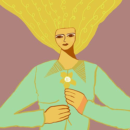 Blonde Woman Holding Flower Art Print