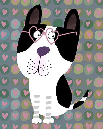 Dog in Heart Glasses Art Print