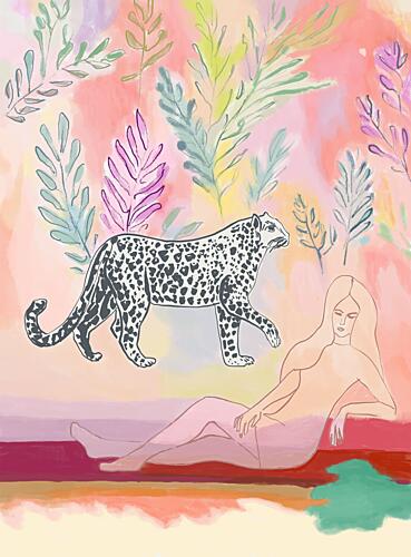 Ethereal Woman and Leopard Art Print
