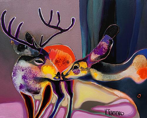 Colorful Loving Deer Art Print