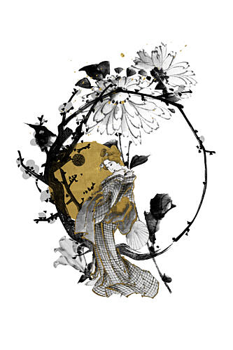 Golden Geisha Plum Blossom Gold Print