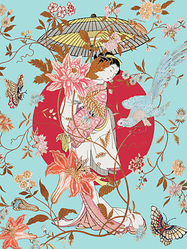 Japanese Kimono Garden Art Print