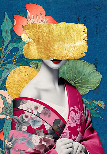 Japanese Gold Kimono Mask Gold Print