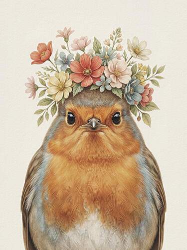 Charming Floral Robin Art Print