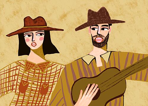 Country Folk Duo Art Print