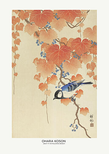 Great Tit on Paulownia Branch Art Print