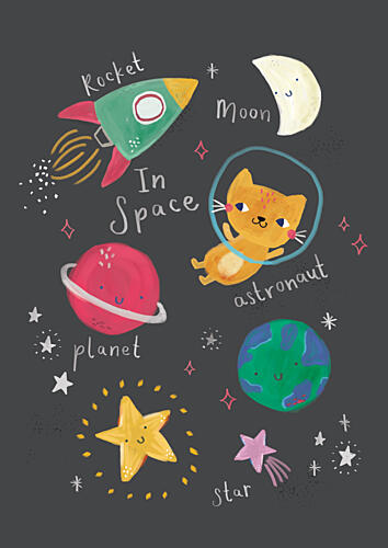 Rocket Cat in Space Art Print by Laura Pantony