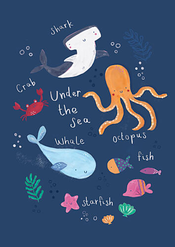 Cute Ocean Friends Art Print by Laura Pantony