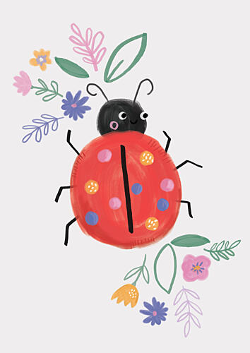 Happy Ladybug Flowers Art Print by Laura Pantony