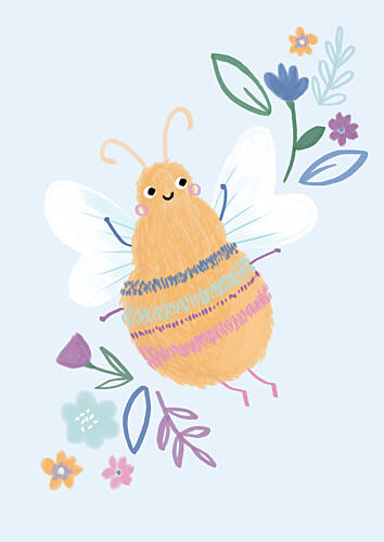 Cute Bee with Flowers Art Print by Laura Pantony