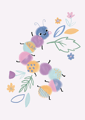 Cute Critters Caterpillar Bug - Modern Kids and Baby Nursery Art Print by Laura Pantony