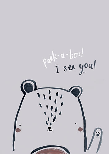 Playful Peek-a-Boo Bear Art Print by Laura Pantony