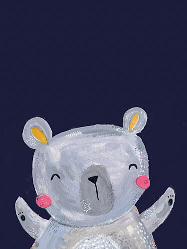 Happy Grey Bear Art Print by Laura Pantony