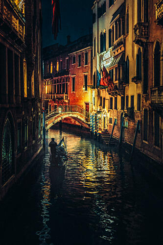 Venetian Canal Night Ride Art Print