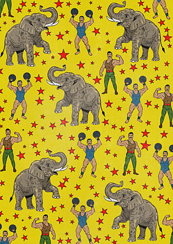 Vintage Circus Strongmen Elephants Art Print