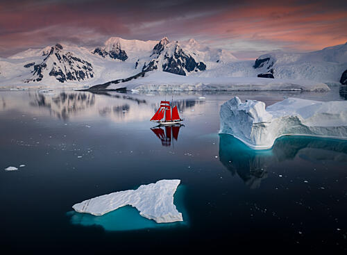 Antarctic Red Sail Adventure Art Print