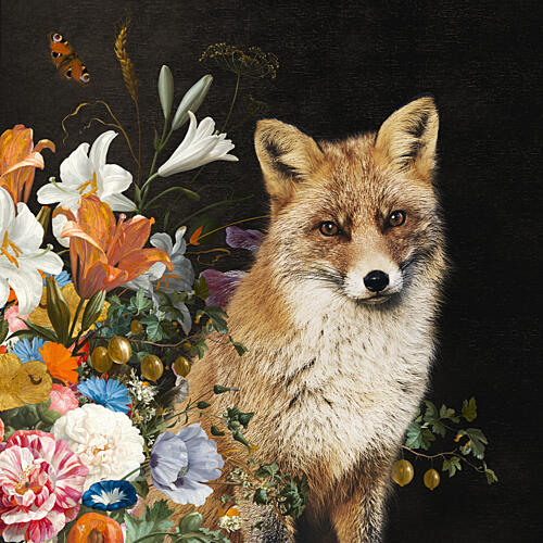 Opulent Fox and Flowers Art Print