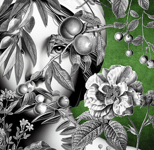 Green Botanical Face Art Print
