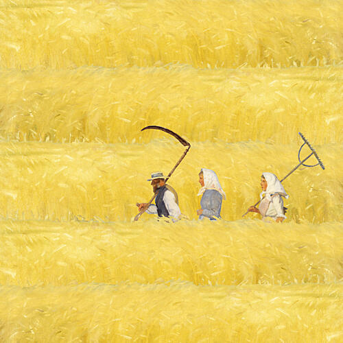 Harvesters in Golden Field Gold Print