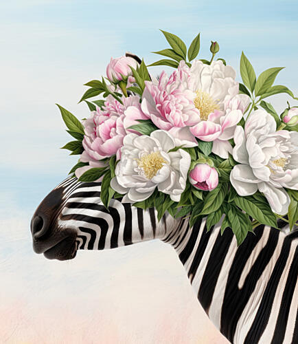 Zebra Peony Crown Art Print