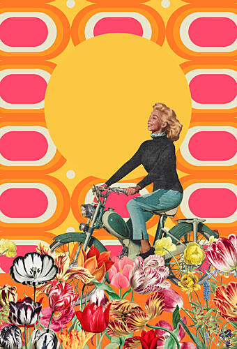 Retro Scooter Blossoms Art Print