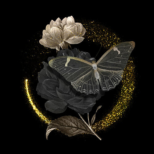 Sparkling Dark Rose Butterfly Gold Print
