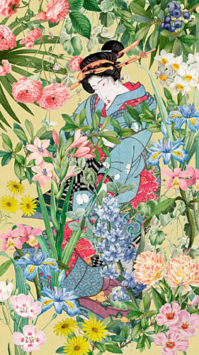 Geisha Among Flowers Art Print