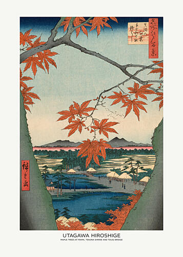 Maple Trees at Mama, Tekona Shrine and Tdugi Bridge Art Print