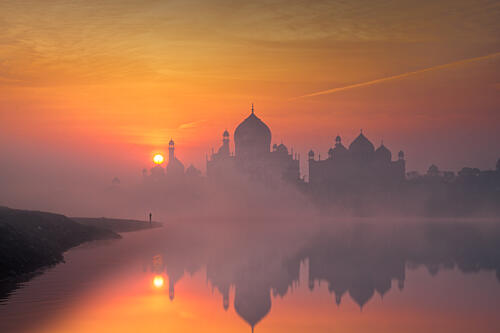 Misty Taj Mahal Sunrise Art Print