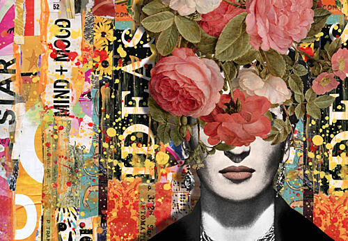 Modern Floral Collage Portrait Art Print