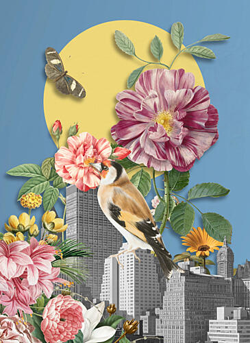 Goldfinch Cityscape Bloom Gold Print