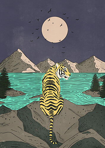 Moonlit Mountain Tiger Art Print