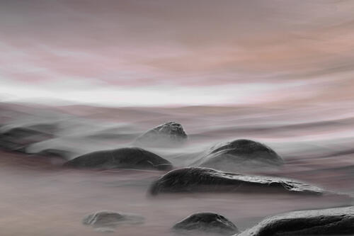 Misty Ocean Rocks Art Print