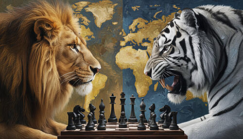 Lion Tiger Chess Match Art Print