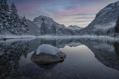 Peaceful Snowy Mountain Lake Art Print by Stefano Caccia