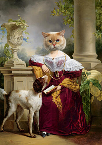 Whimsical Cat Lady Portrait Art Print