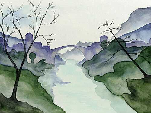 Tranquil River Valley Art Print