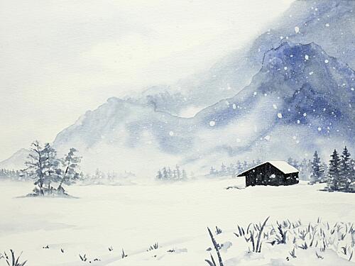 Misty Mountain Cabin Art Print