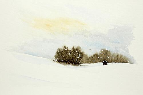 Peaceful Winter Cabin Art Print