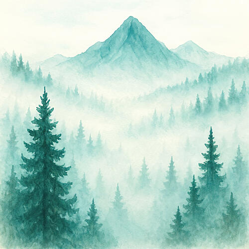 Misty Forest Mountains Art Print
