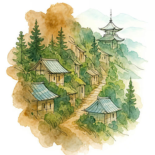 Japanese Mountain Village Art Print