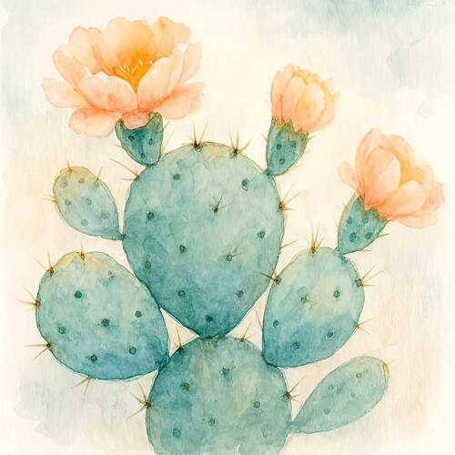 Blooming Watercolor Cactus Art Print