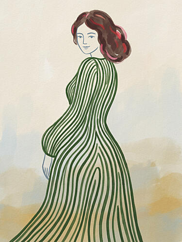Elegant Woman Green Dress Art Print
