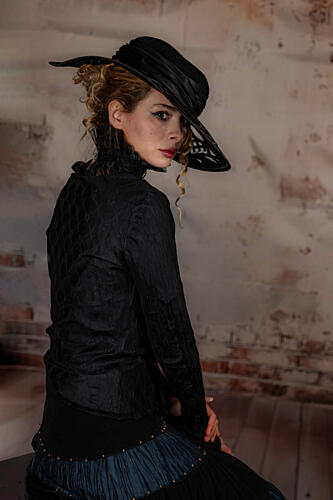 Elegant Woman Dark Hat Art Print by Rucsandra Silvia Calin