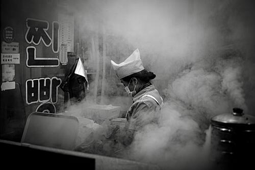 Steamy Korean Street Cook Art Print by Juik Kim
