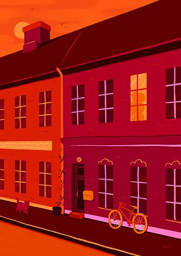 Quiet Evening Street Art Print by Nanna Paavig