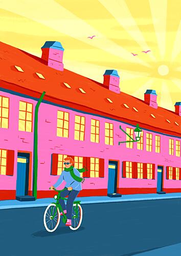 Sunny City Bike Ride Art Print by Nanna Paavig