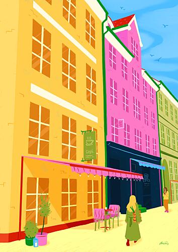 Colorful City Cafe Art Print by Nanna Paavig