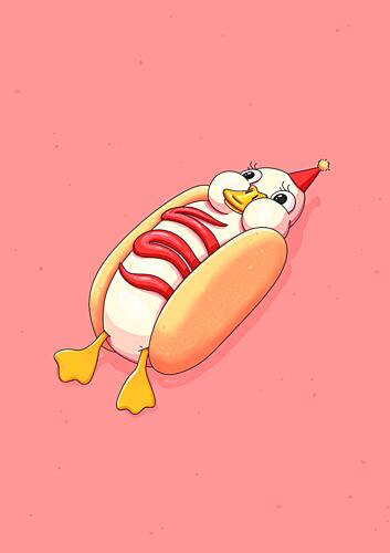 Cute Duck Hotdog Art Print by Nanna Paavig